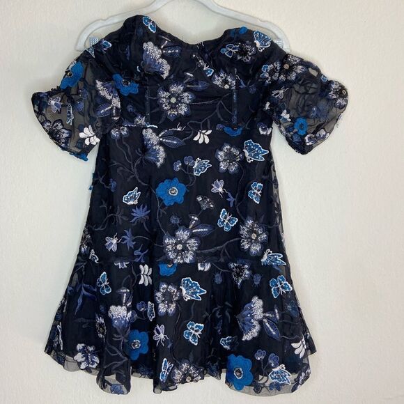 For Love & Lemons Botanic Mini Black Dress Butterfly Embroidered Size M - Picture 14 of 17